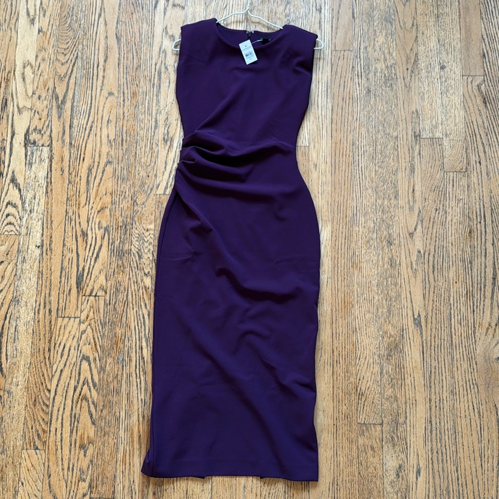 Purple Ruched Sheath Midi Dress - Picture 3 of 4